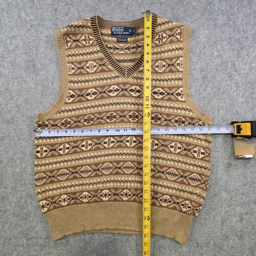 Polo Ralph Lauren Sweater Vest Mens Large Brown Cotton Cashmere Fair Isle V Neck - Picture 7 of 9